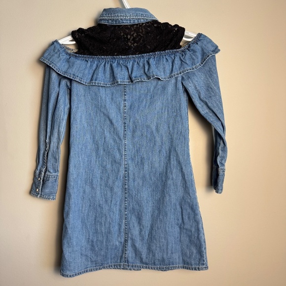 GUESS Girl's 8 Denim Cold Shoulder Button Front Jean Dress Collared Lace Blue - Picture 5 of 15